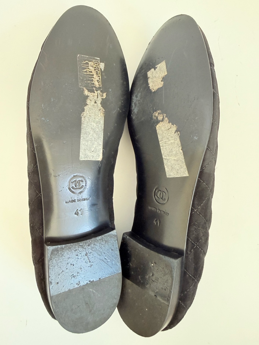CHANEL 16B Black Quilted Suede Leather CC Logo Ballet Flats Bow Shoes EU 41 - Picture 8 of 10